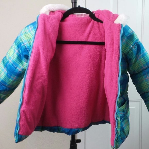 BCX - Girl’s Plaid Puffed Hooded Jacket - Multicolor, Size 5/6 -1.0 - Picture 2 of 4